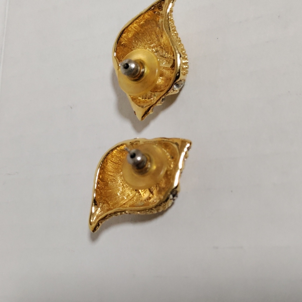 Vtg Kenneth Jay Lane Seashell Earrings With Rhine… - image 4